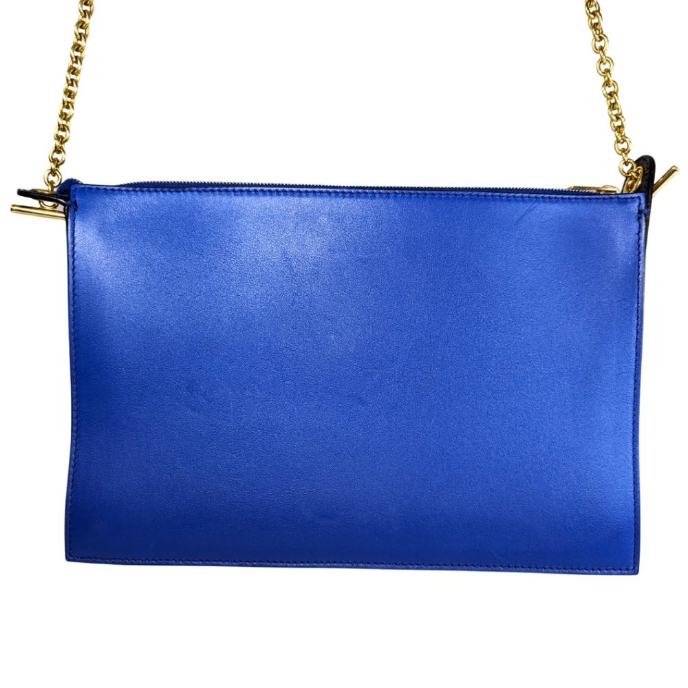 Celine Tri-Color Blue Leather Envelope Pocket Clutch on a Gold Chain - Picture 5 of 14